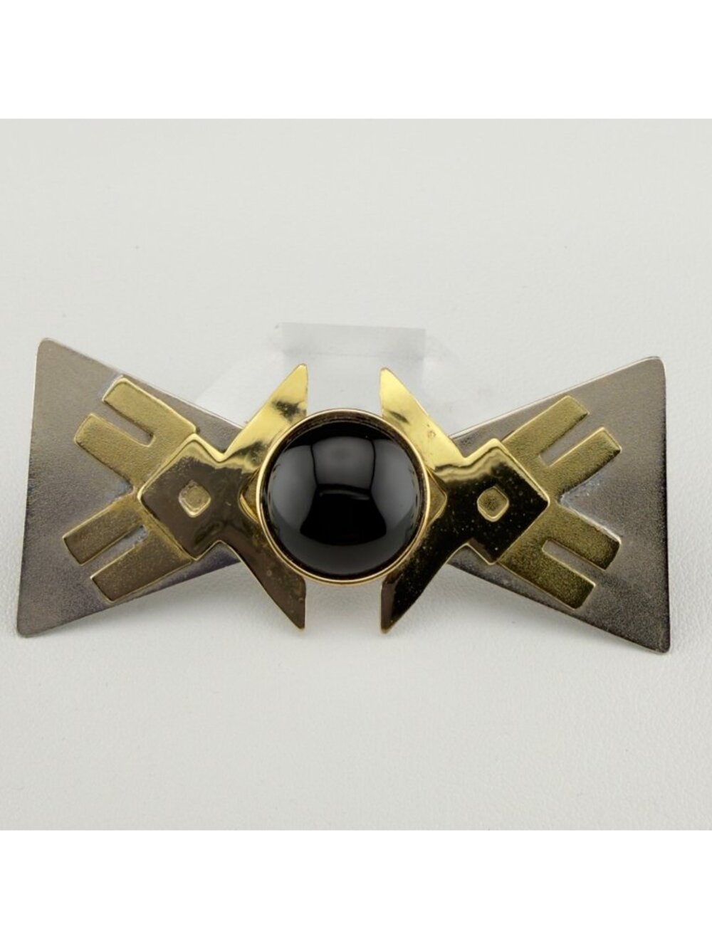 Vintage Modernist Geometric Brooch Black Cabochon Gold and Silver Tone Statement